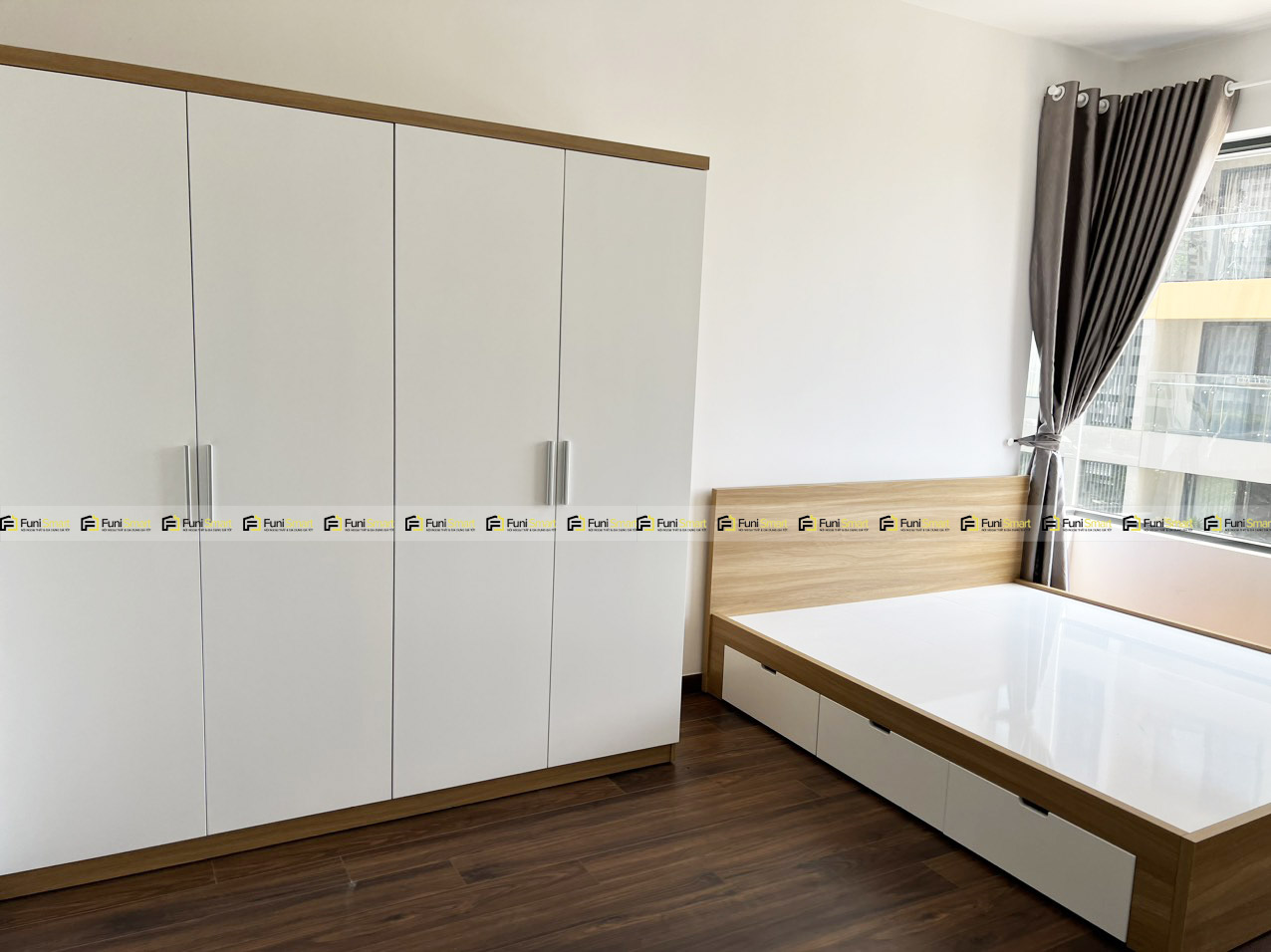 Chi tiết giường gỗ & tủ áo MDF Melamine giá xưởng Funismart lõi xanh kháng ẩm